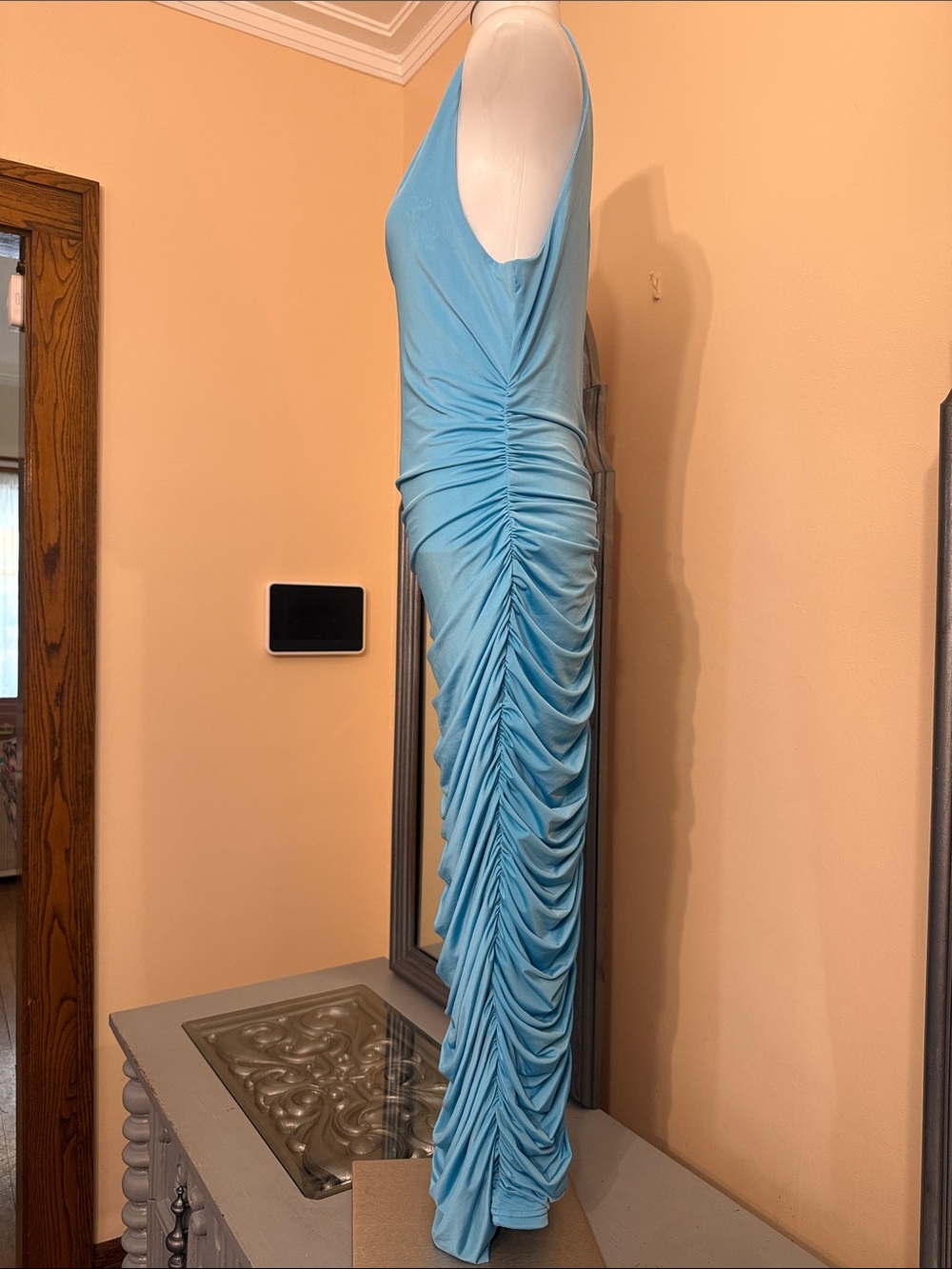 AKIRA XL Light Blue Ruched Maxi Dress - Picture 5 of 9
